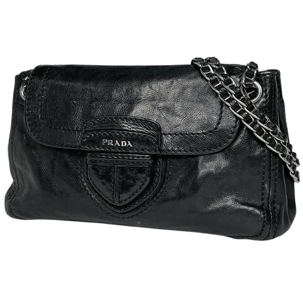 Prada Chain Shoulder Bag Leather Nero Black